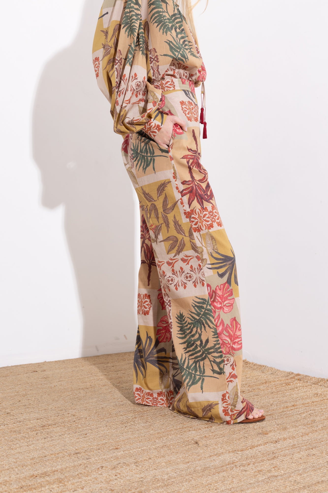 Pantalone in mussola di cotone stampato