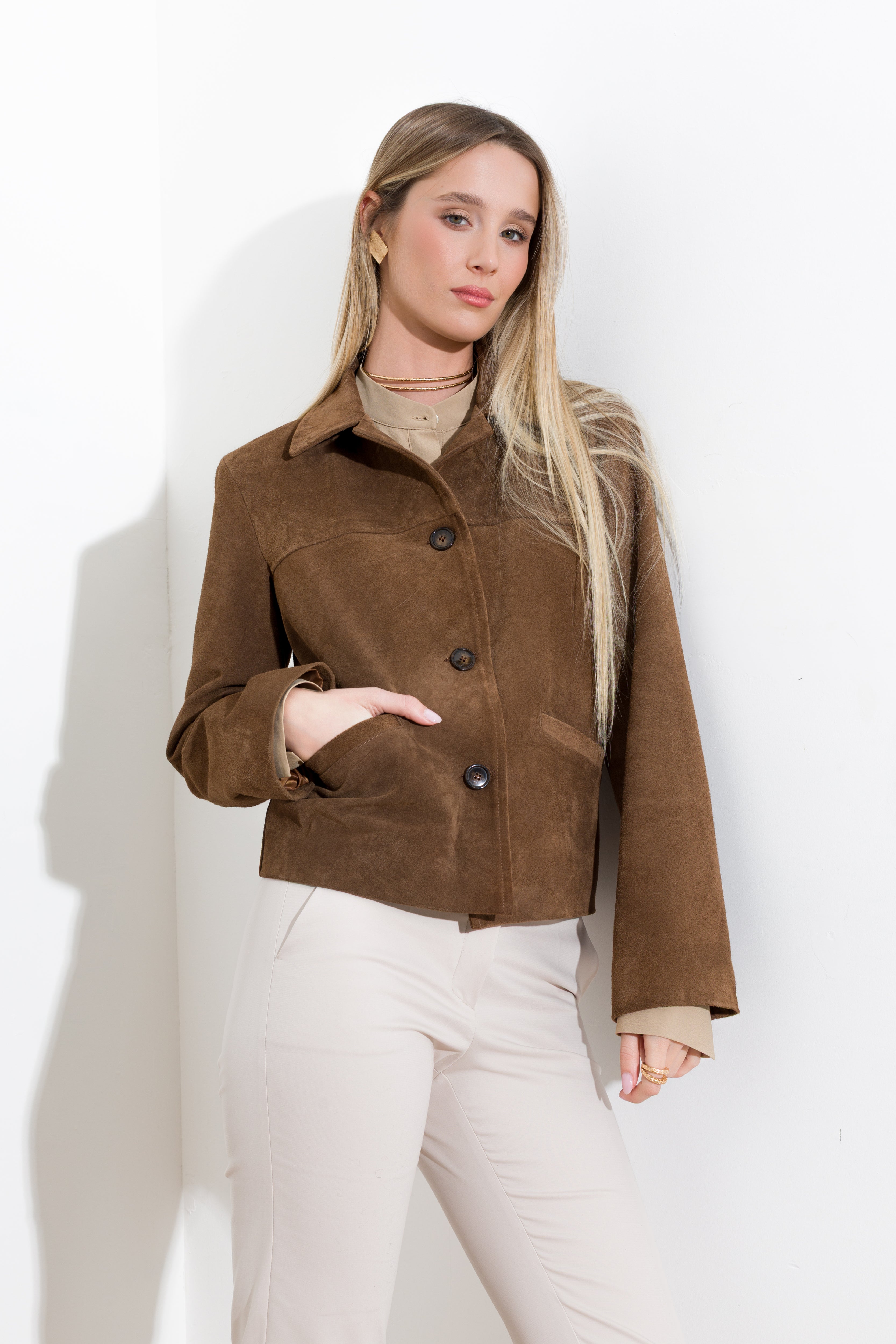 Giacca in pelle scamosciata