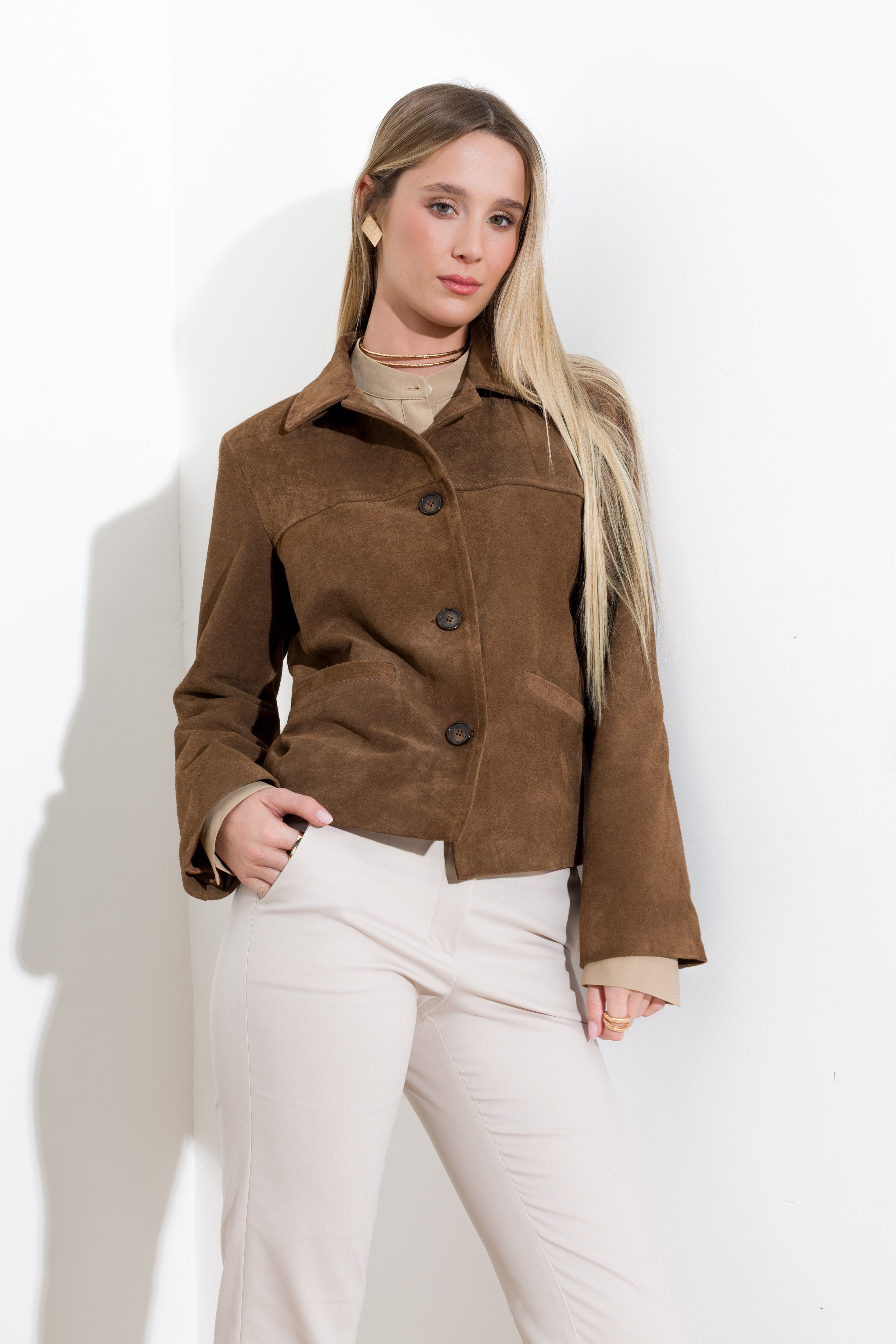 Giacca in pelle scamosciata