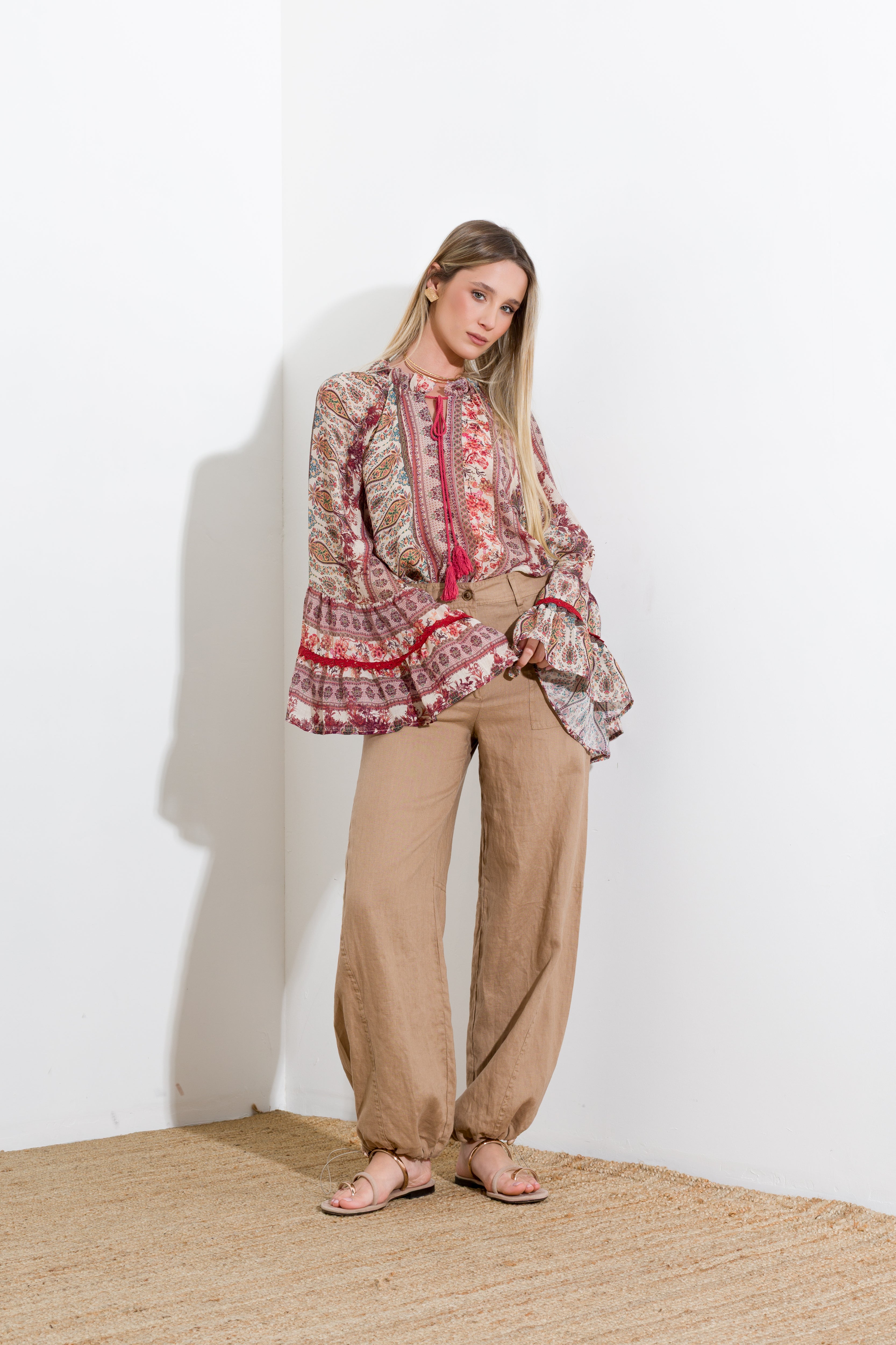 Pantalone in lino enzimato cargo - Compagnia Italiana