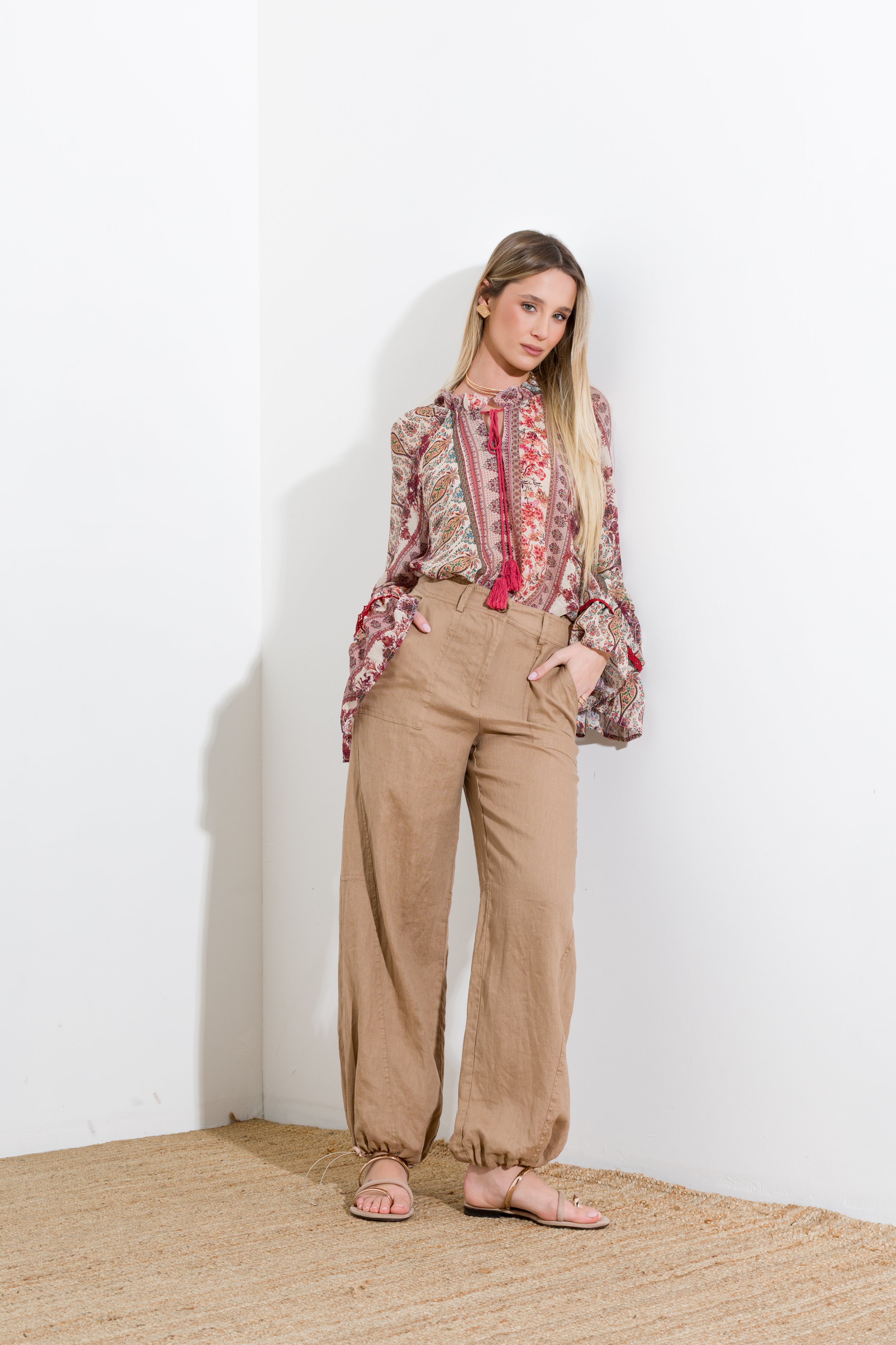 Pantalone in lino enzimato cargo - Compagnia Italiana