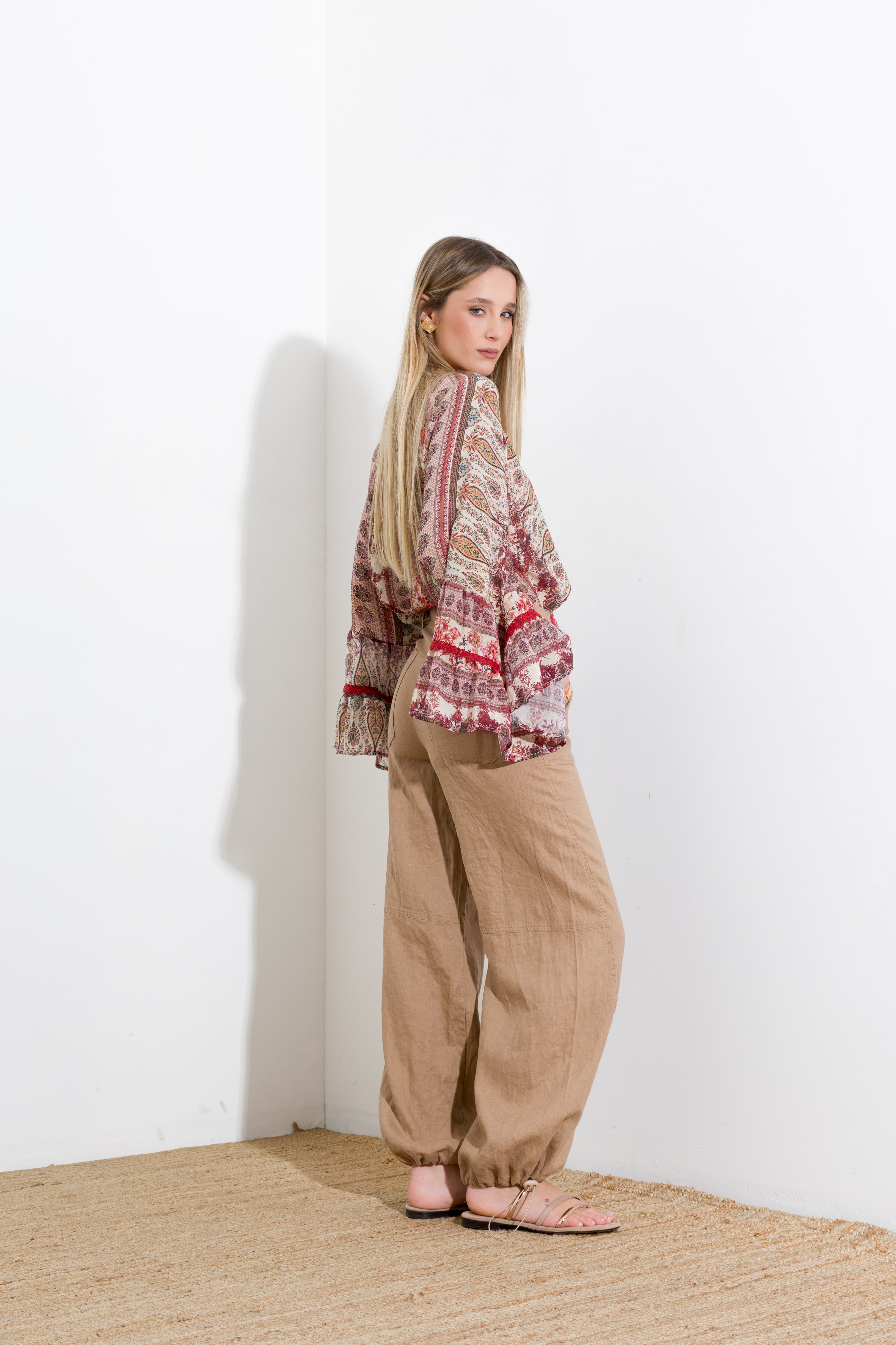 Pantalone in lino enzimato cargo - Compagnia Italiana