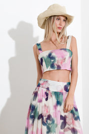 Crop top in mussola di cotone stampa fiori