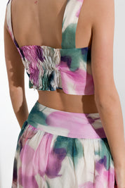 Crop top in mussola di cotone stampa fiori