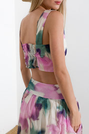 Crop top in mussola di cotone stampa fiori
