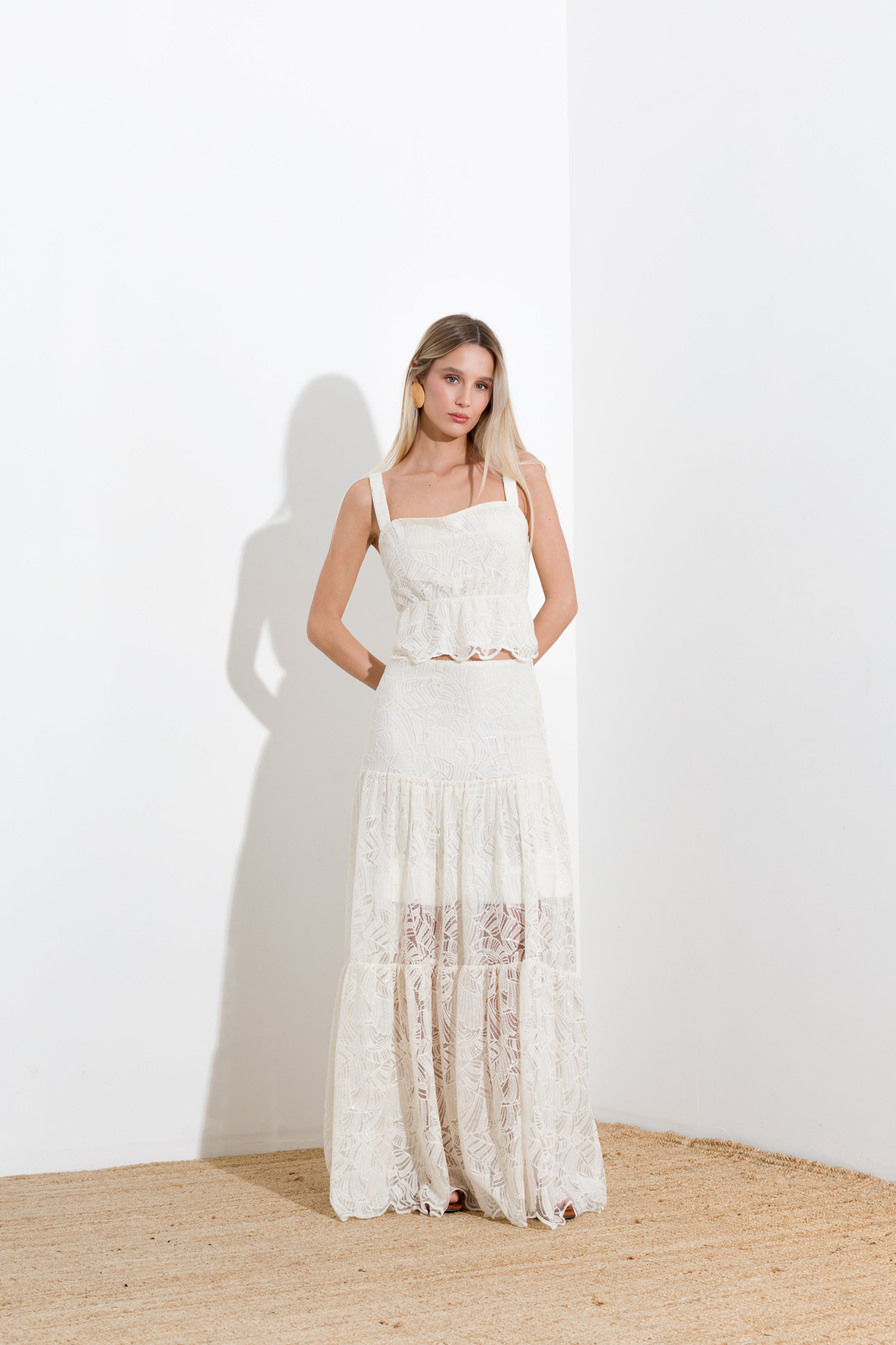 Top crop in cotone e paillettes