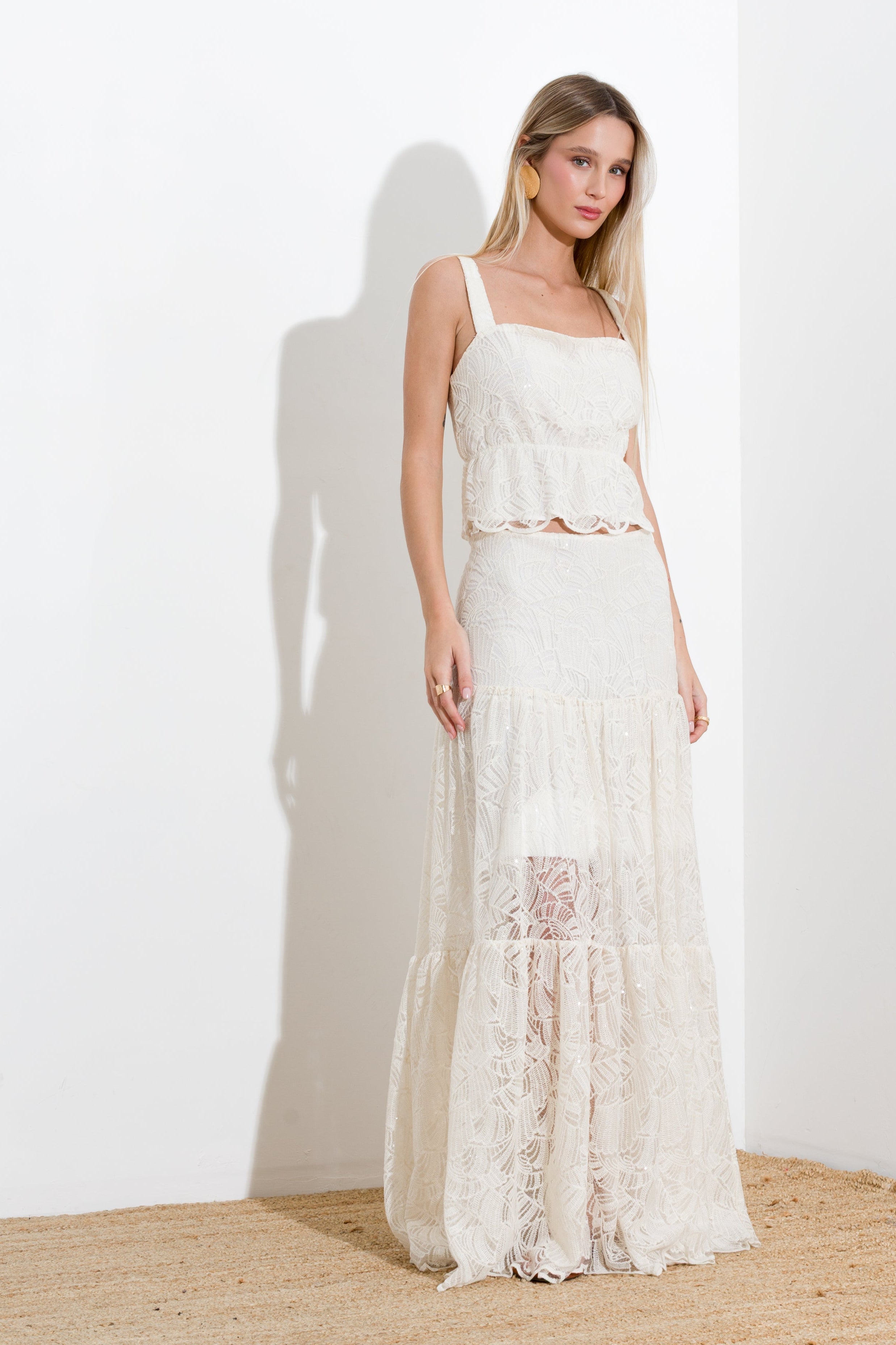 Top crop in cotone e paillettes