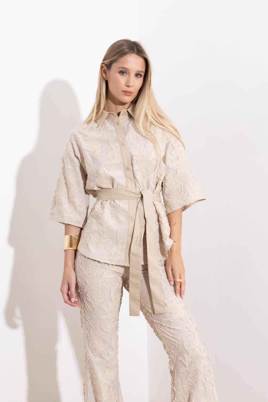 Embroidered blend shirt jacket