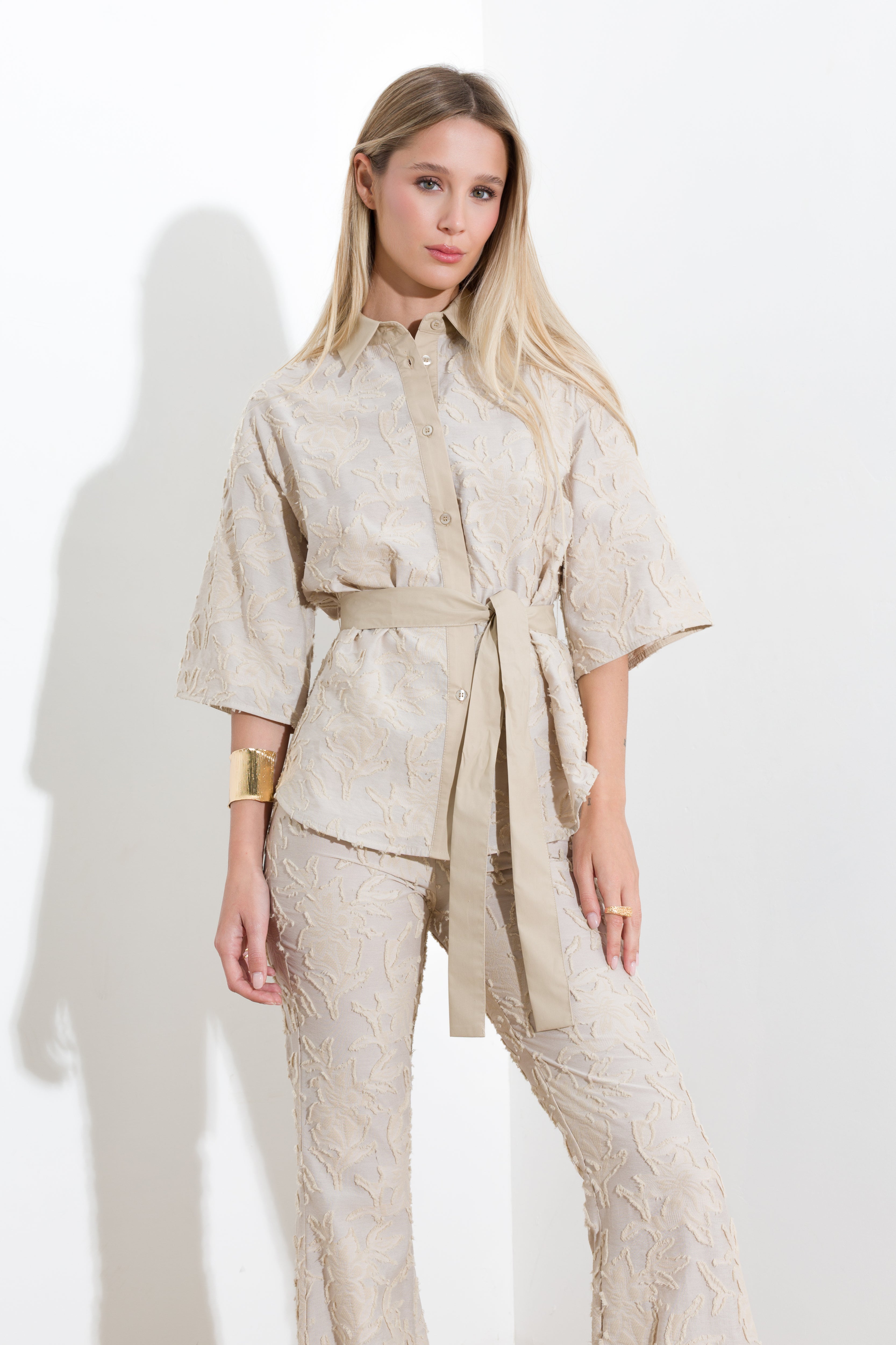 Embroidered blend shirt jacket