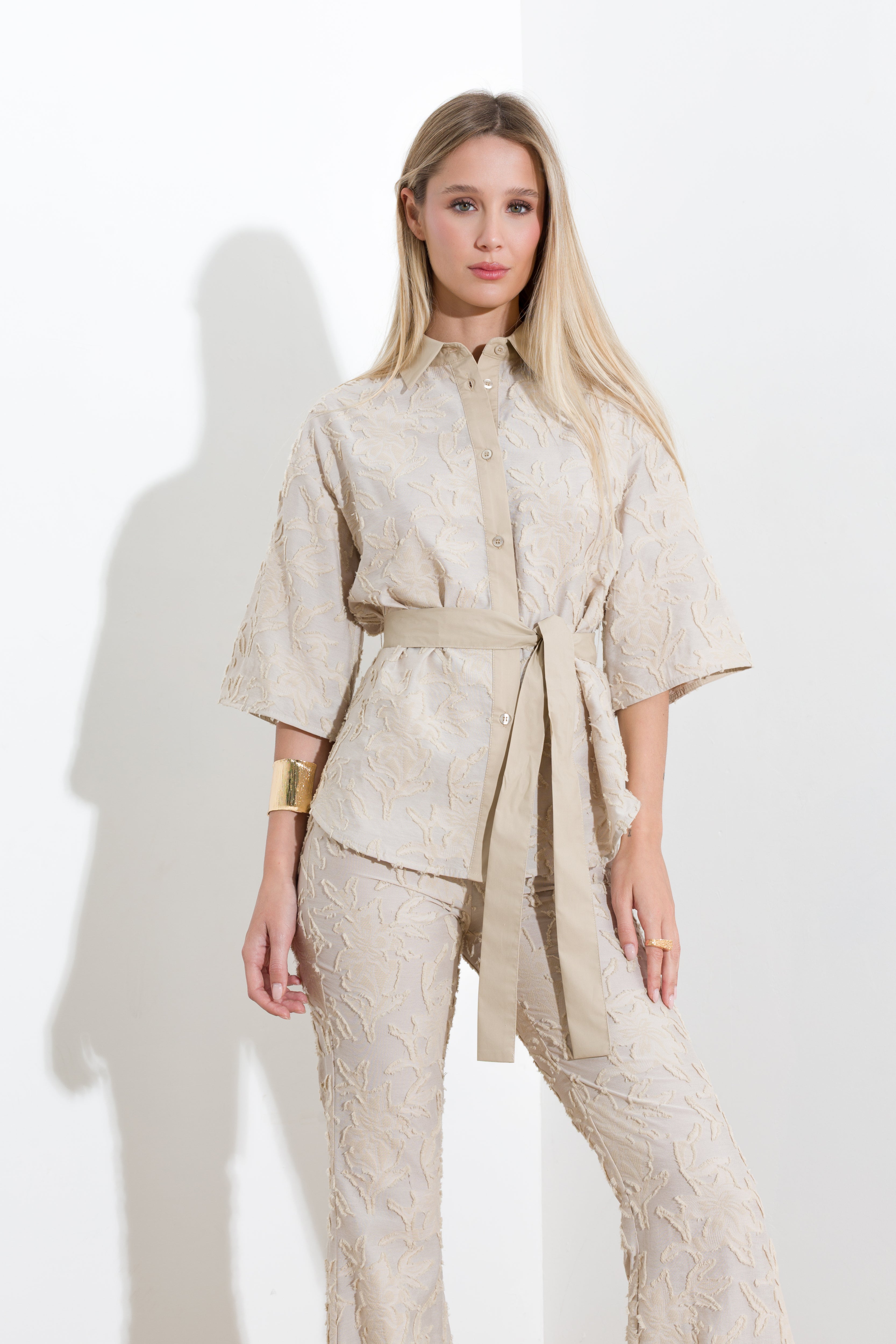 Embroidered blend shirt jacket