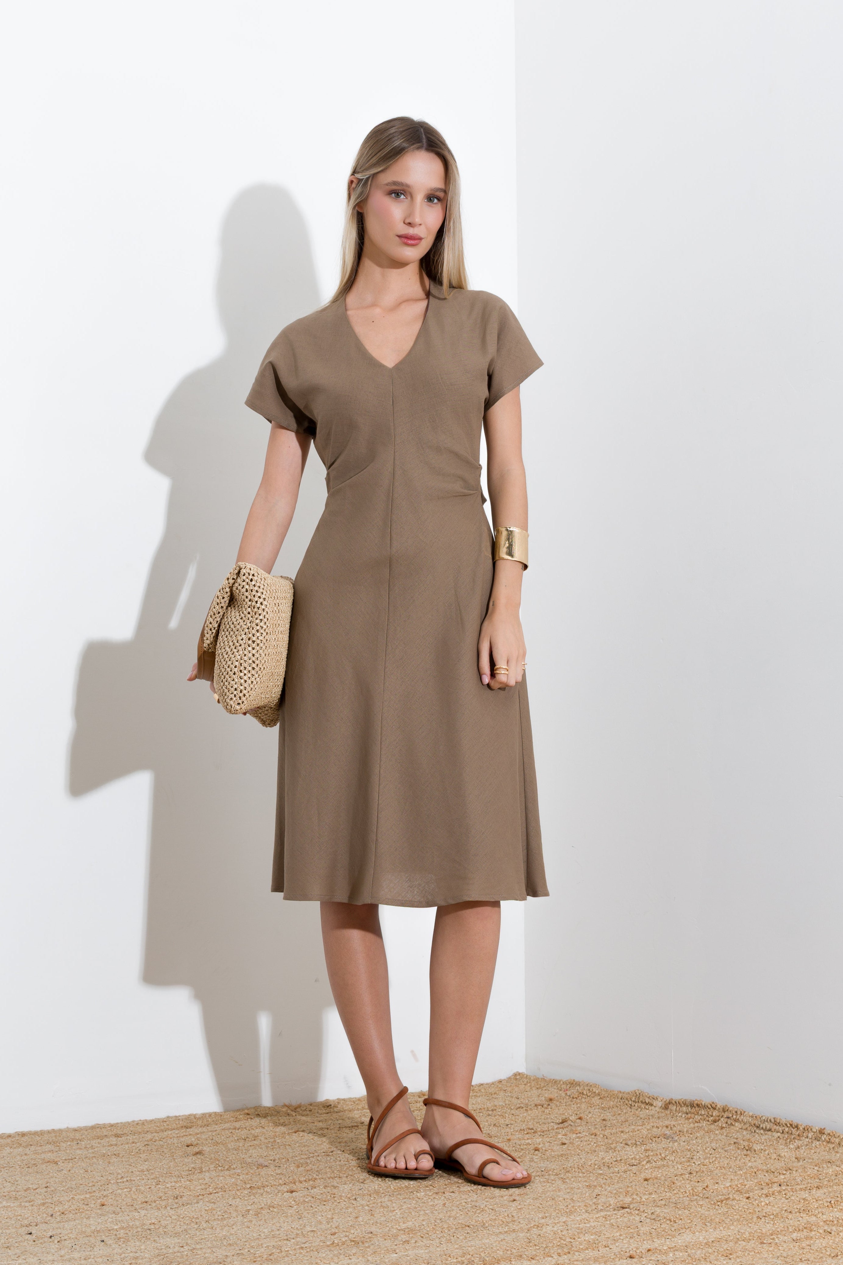 Midi dress in viscose linen