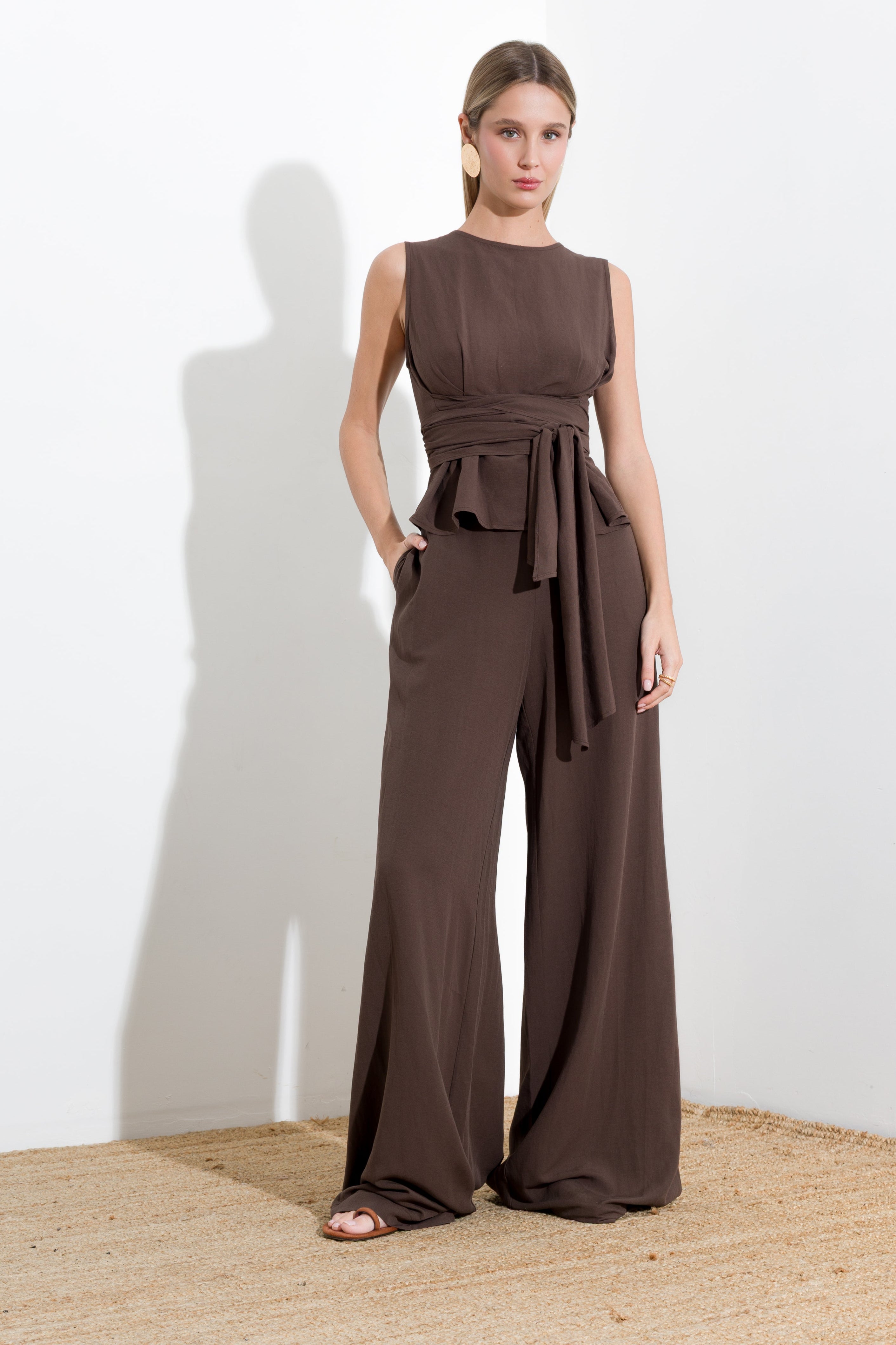 Pantalone palazzo in lino viscosa