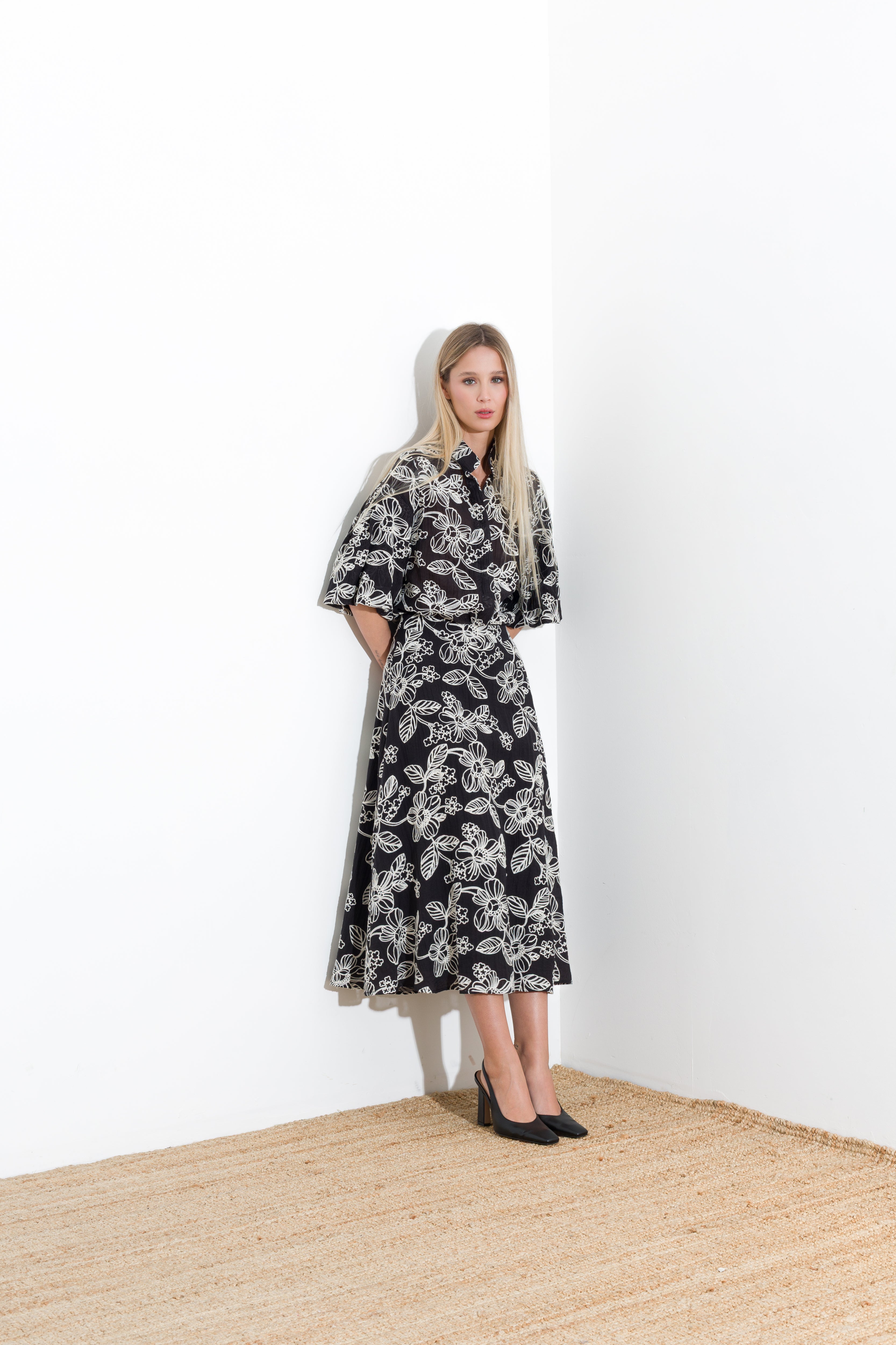 Long embroidered tencel skirt