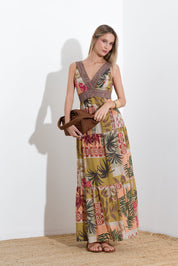 Long dress in printed cotton muslin