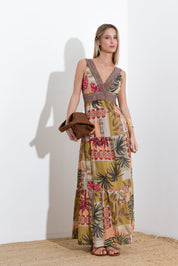 Long dress in printed cotton muslin