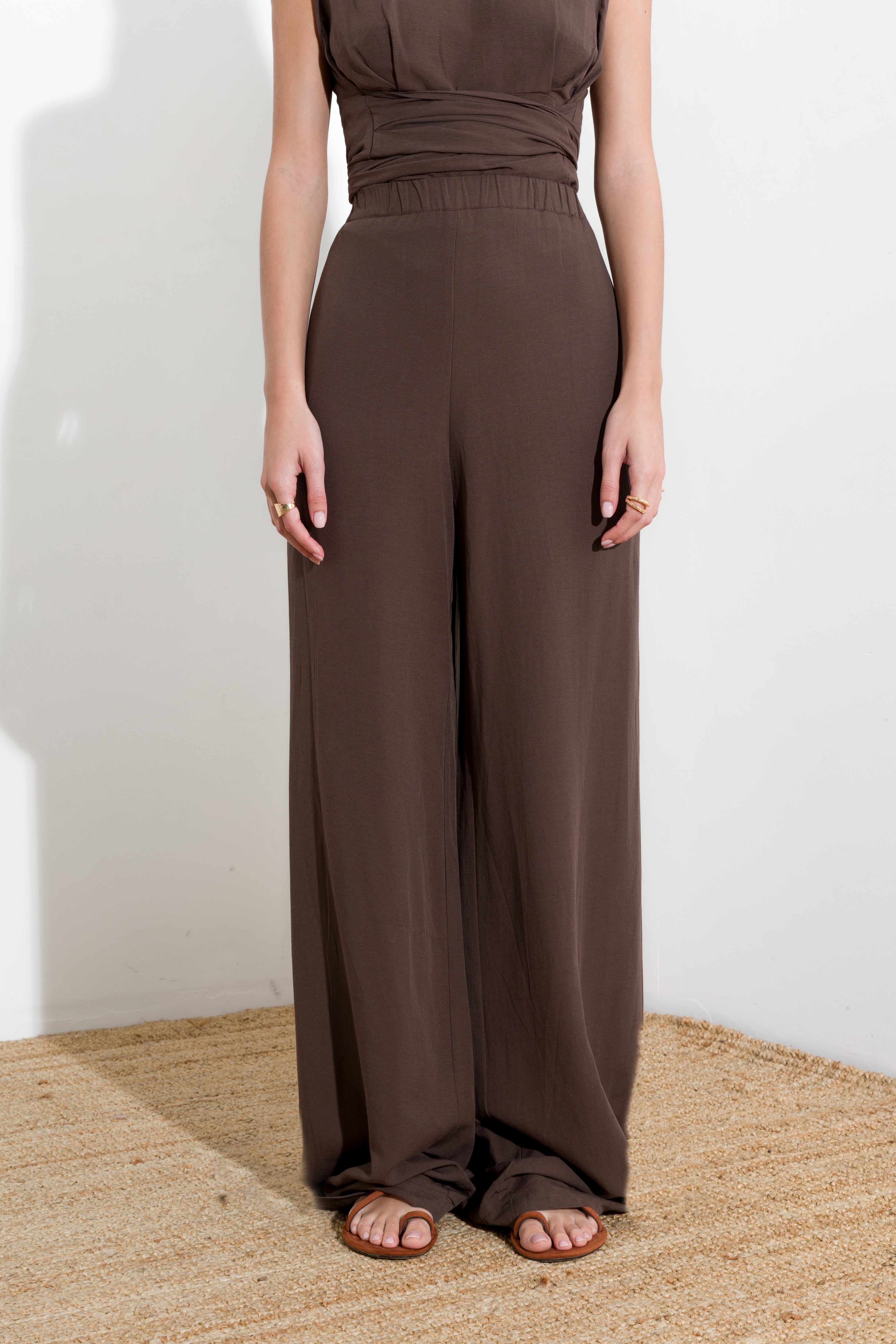 Pantalone palazzo in lino viscosa