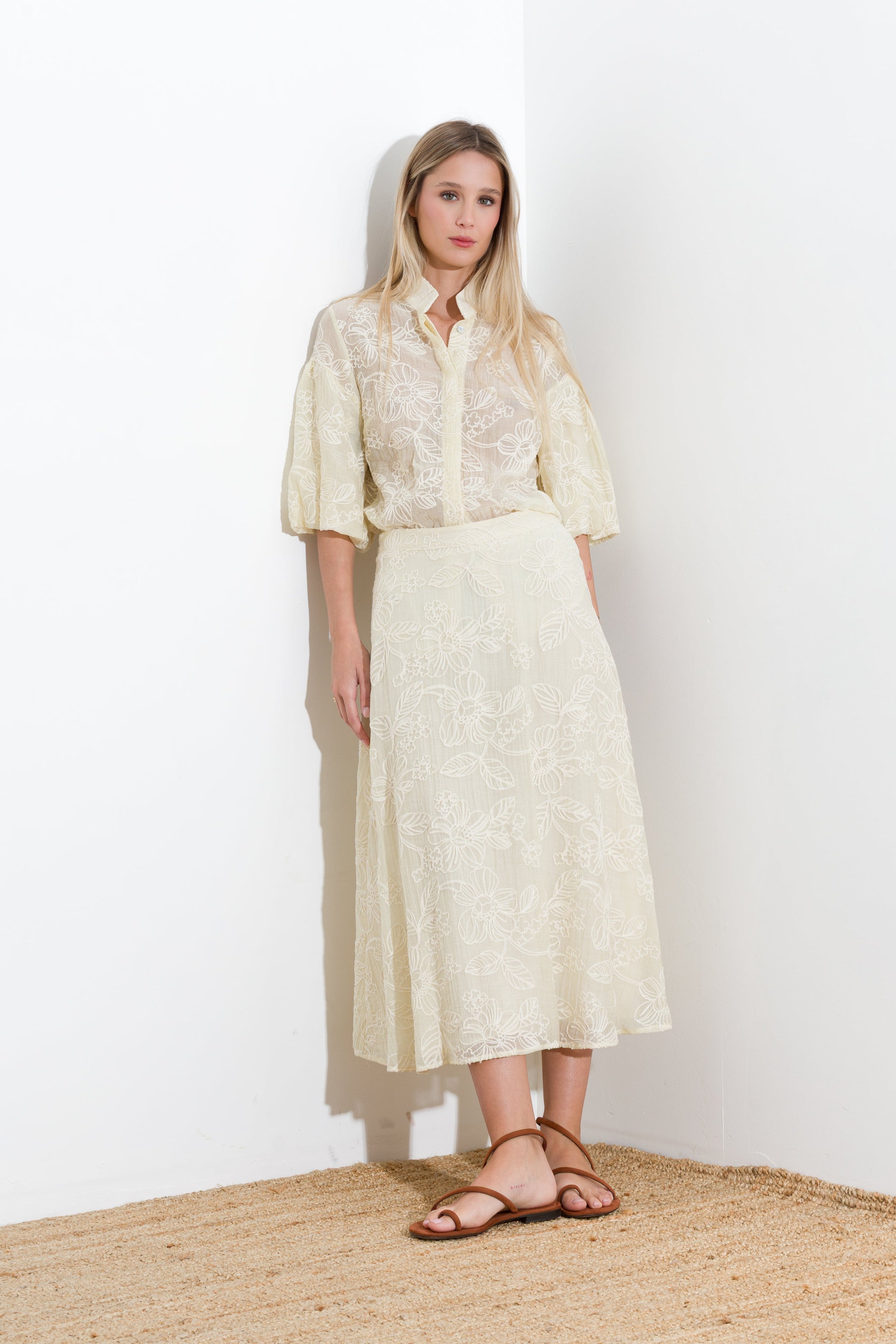 Long embroidered tencel skirt