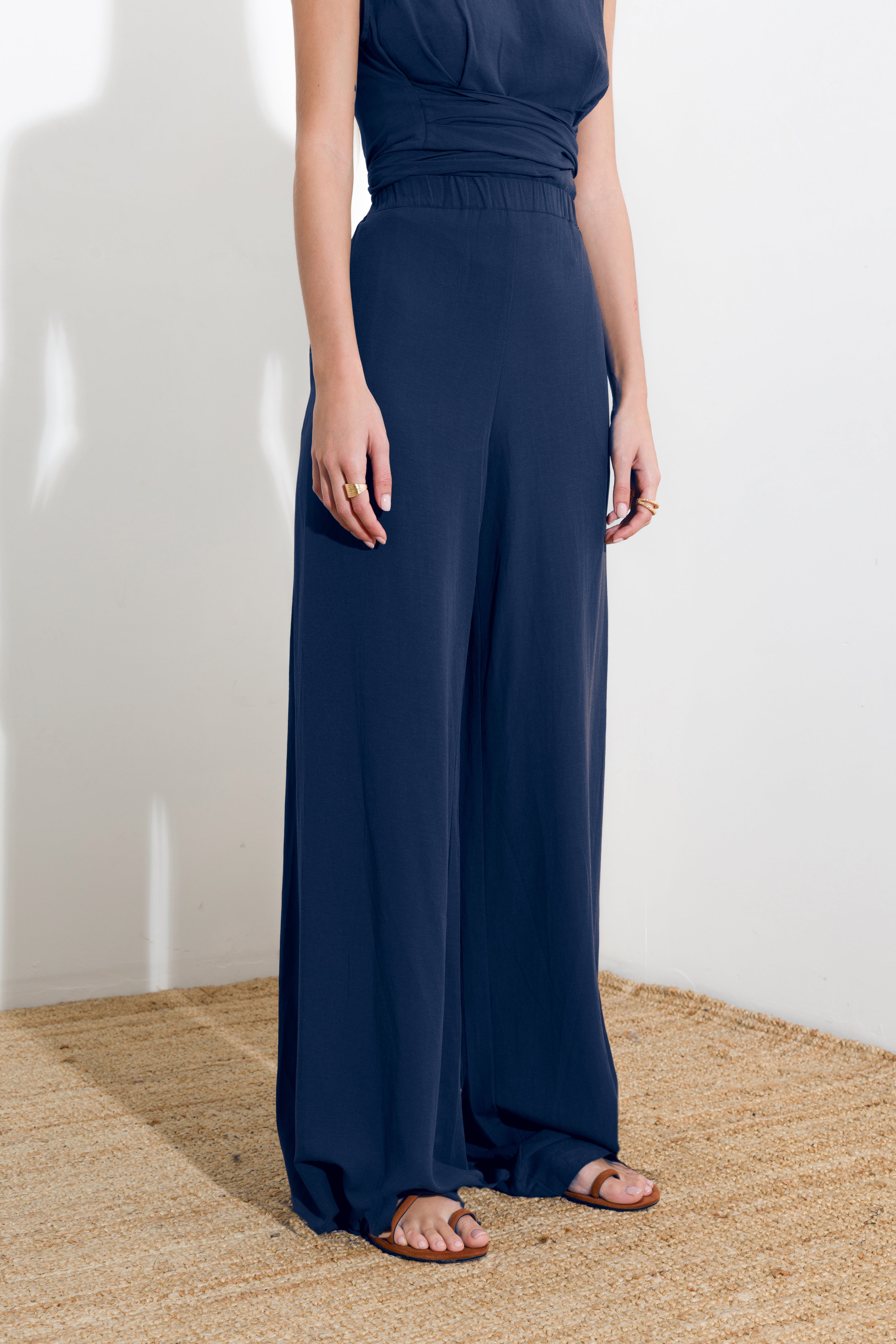 Pantalone palazzo in lino viscosa