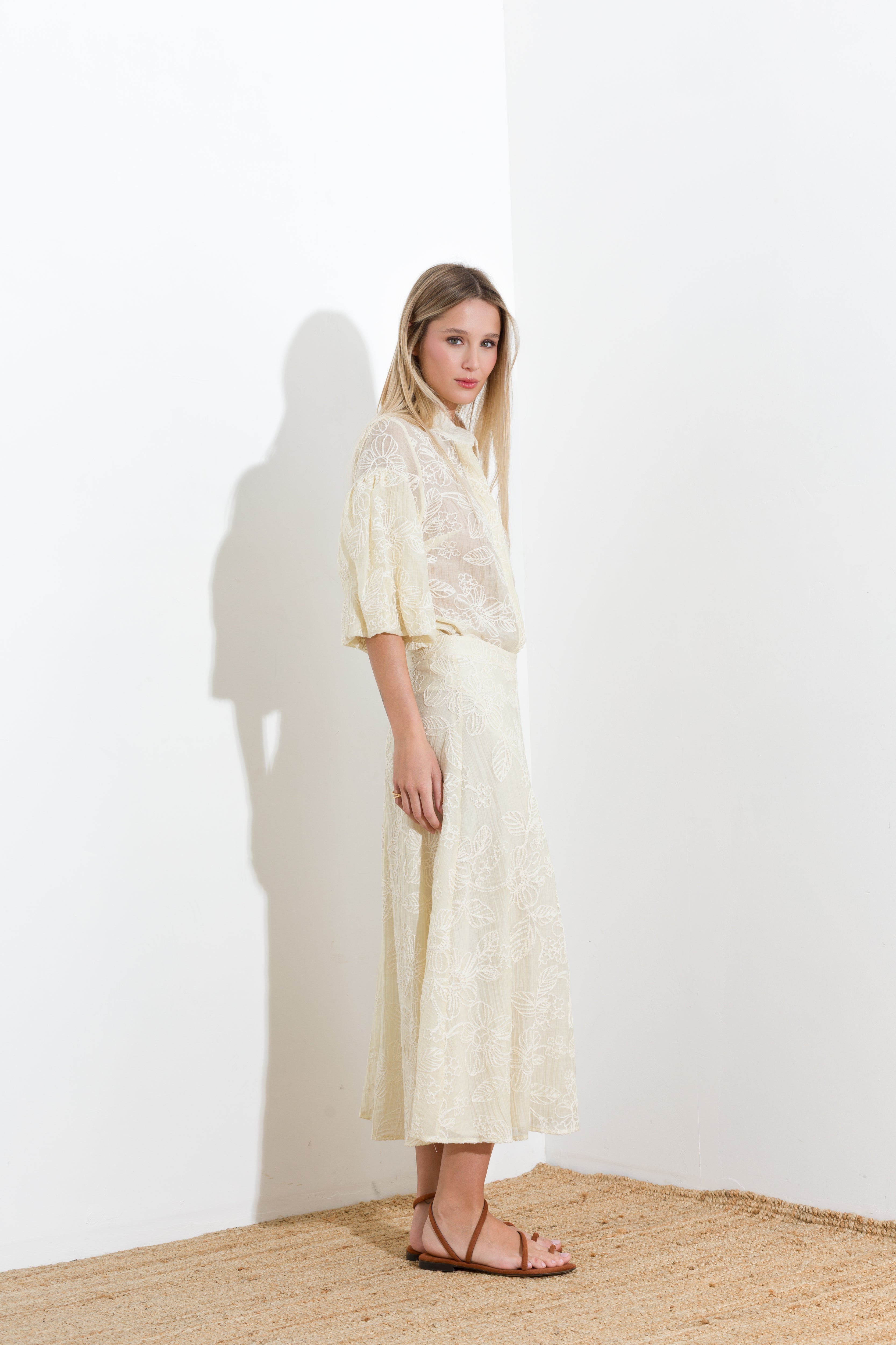 Long embroidered tencel skirt