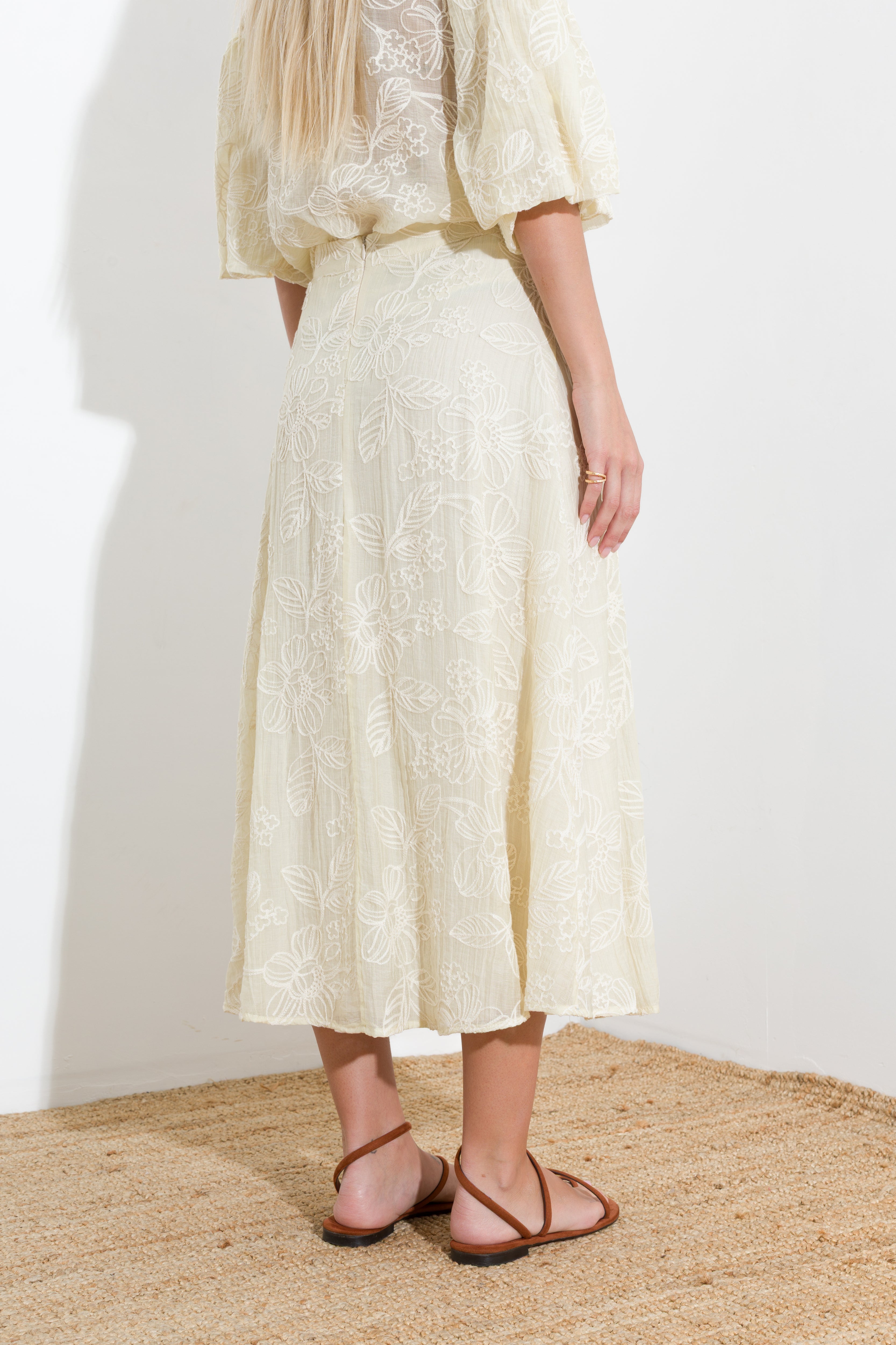 Long embroidered tencel skirt