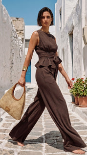 Pantalone palazzo in lino viscosa