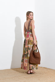 Long dress in printed cotton muslin