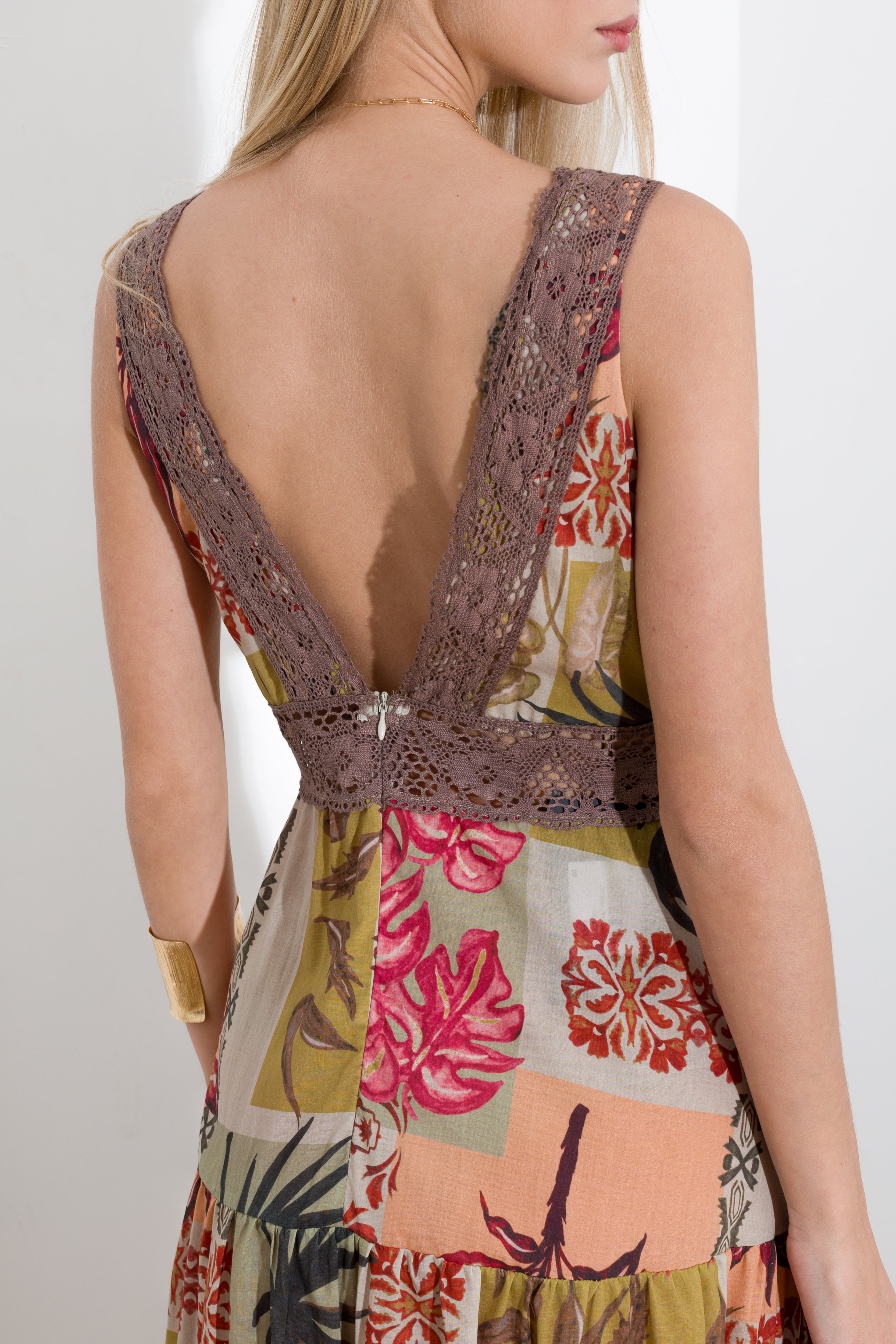 Long dress in printed cotton muslin