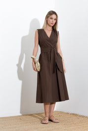 Cotton dress with sash