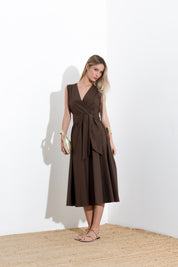 Cotton dress with sash