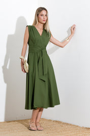 Cotton dress with sash