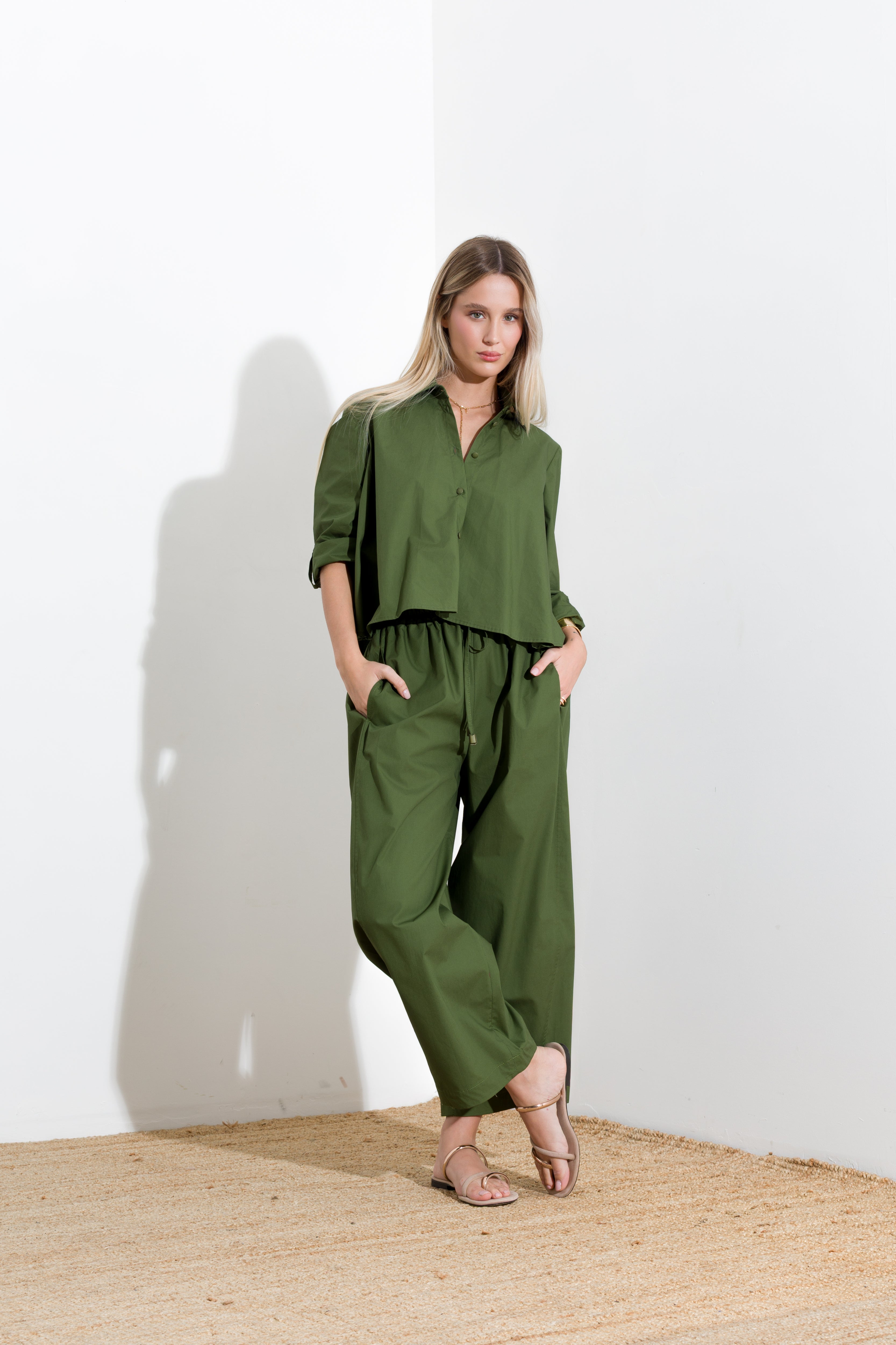 Oversized cotton trousers with drawstring