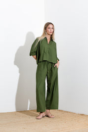 Oversized cotton trousers with drawstring