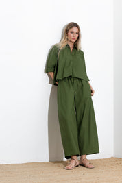 Oversized cotton trousers with drawstring