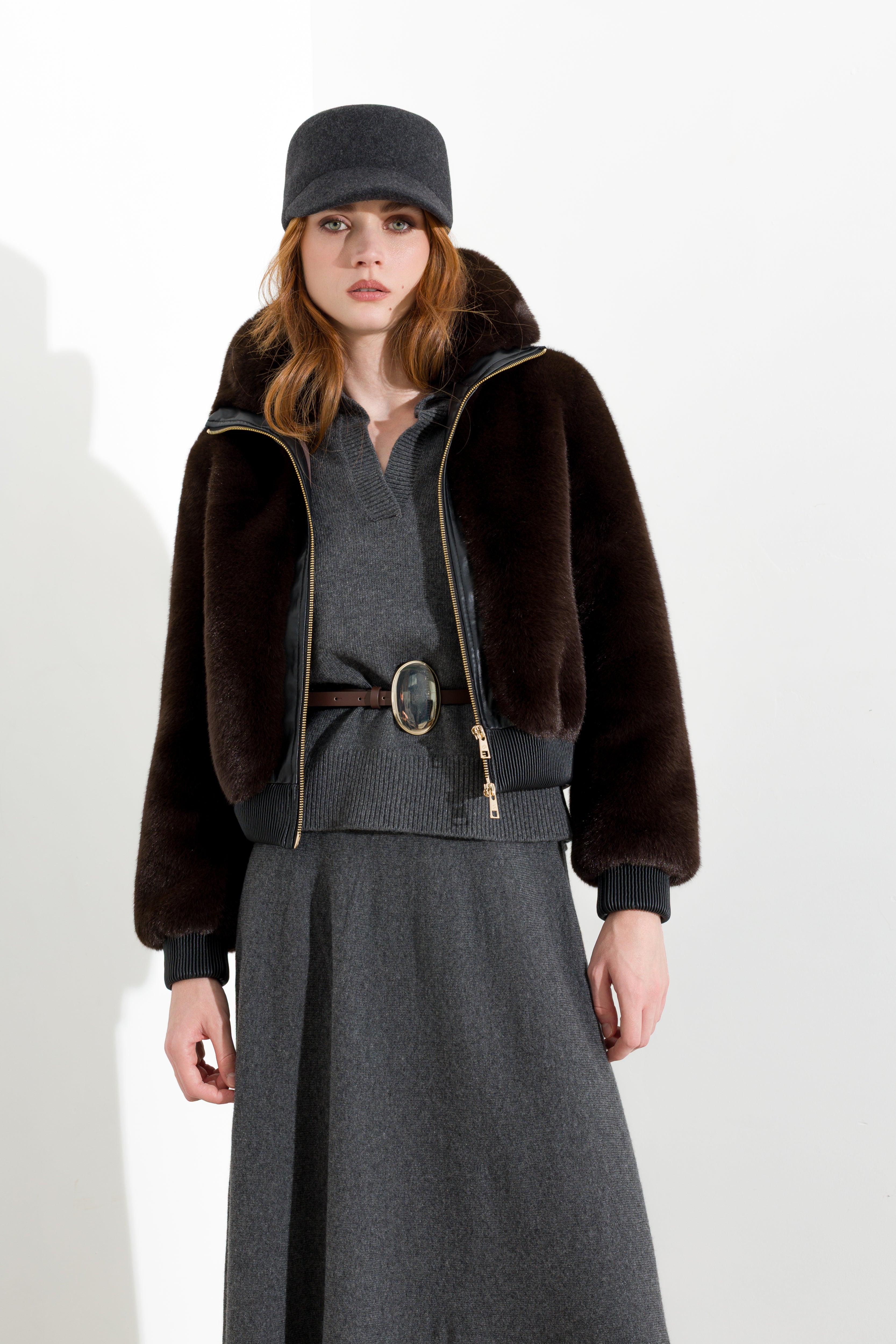 Bomber corto in jersey furry