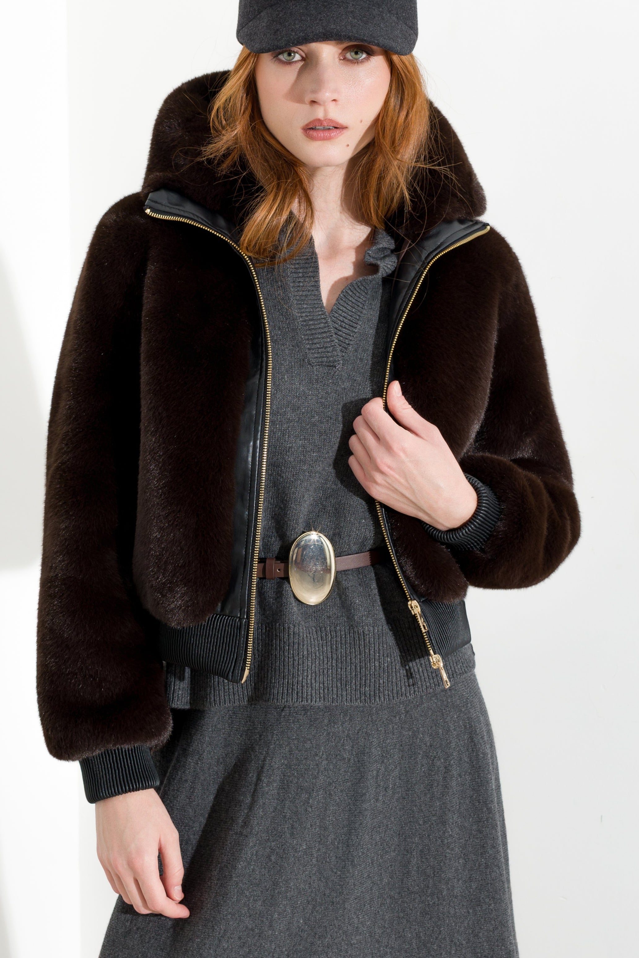 Bomber corto in jersey furry