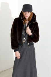 Bomber corto in jersey furry