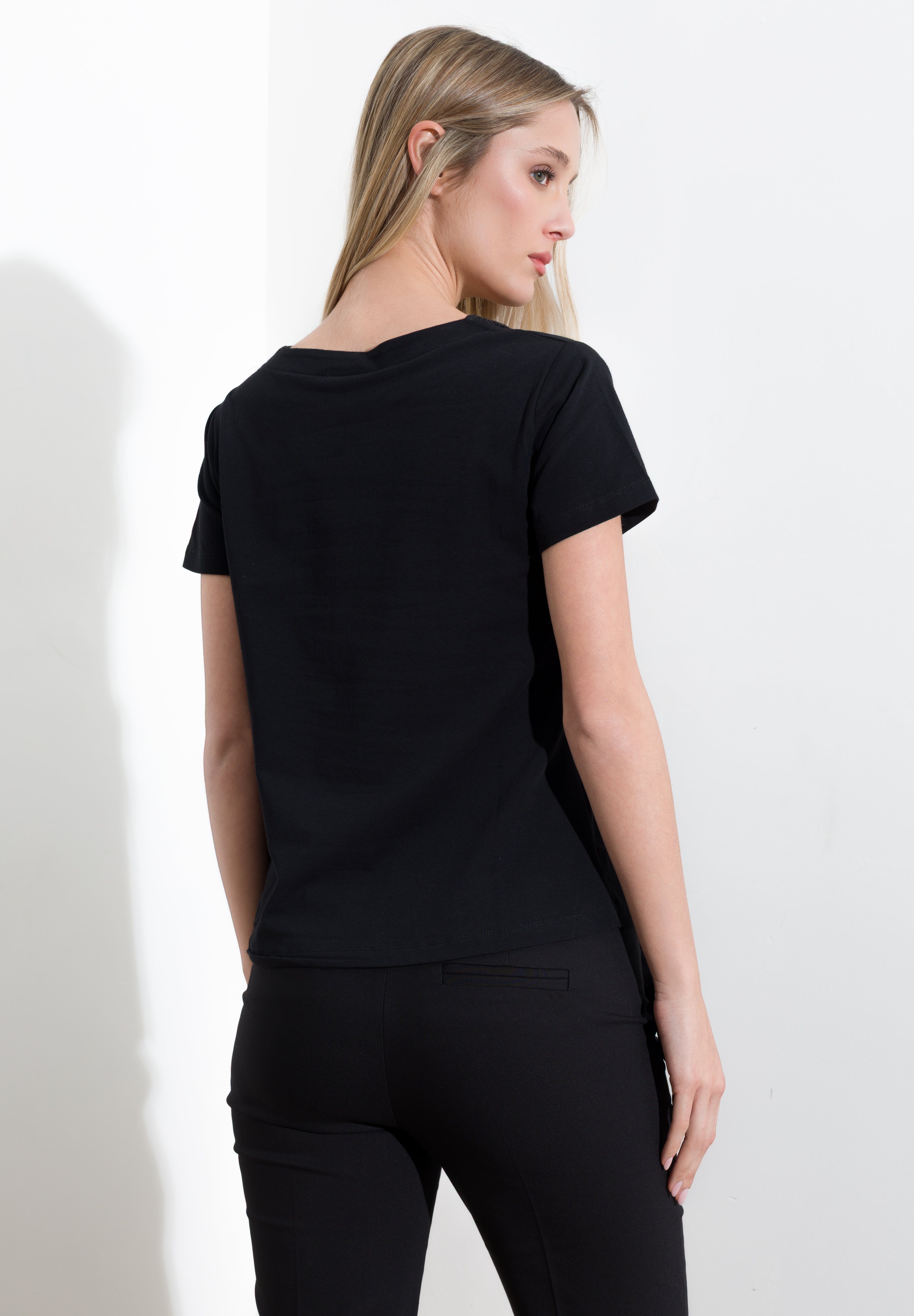 T-shirt collo in maglia e micro paillettes - Compagnia Italiana