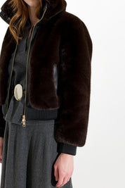 Bomber corto in jersey furry