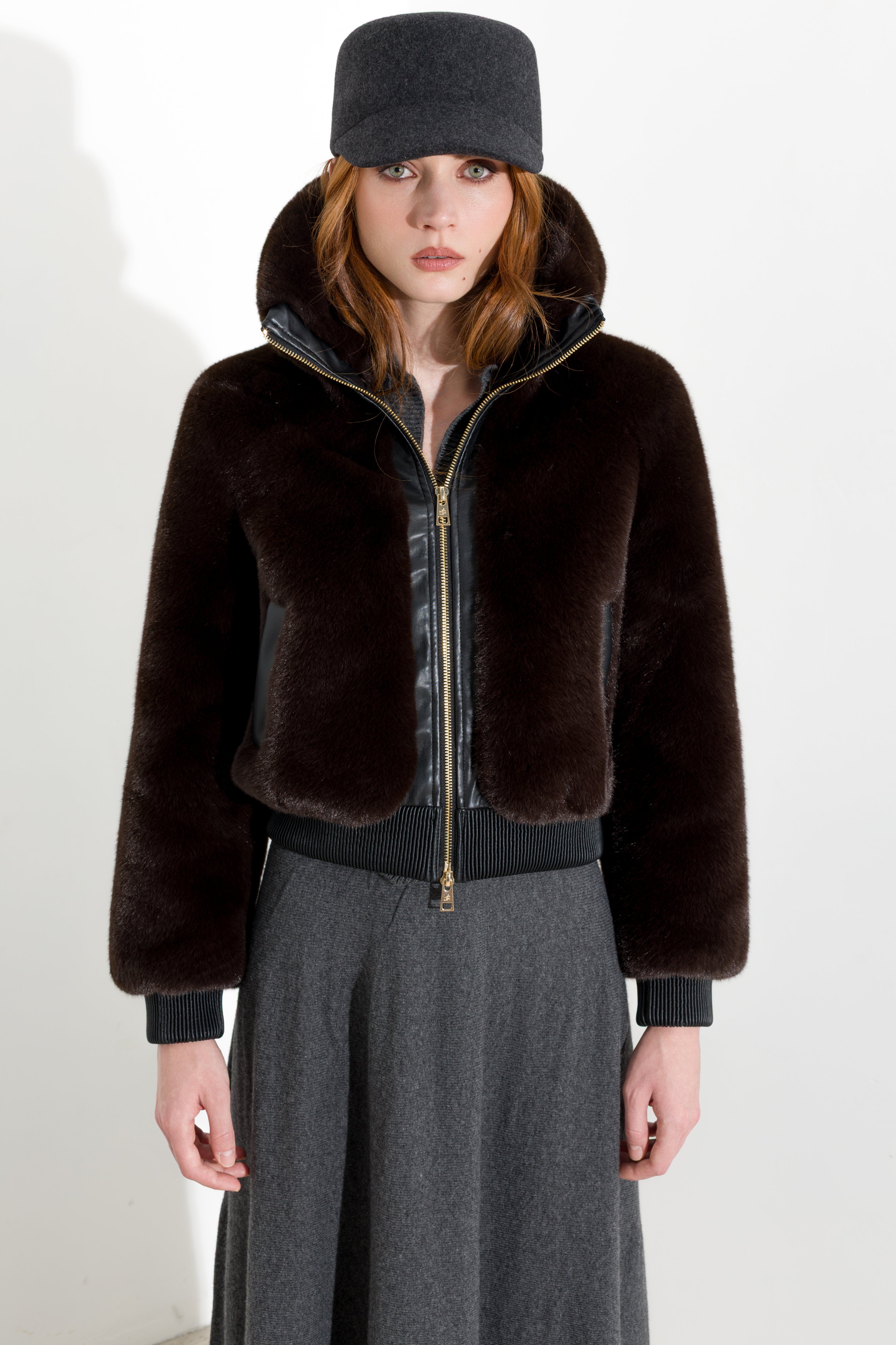 Bomber corto in jersey furry