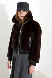 Bomber corto in jersey furry