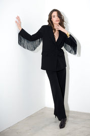 Blazer in scuba crepe con frange paillettes