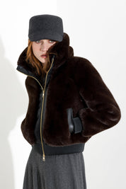 Bomber corto in jersey furry