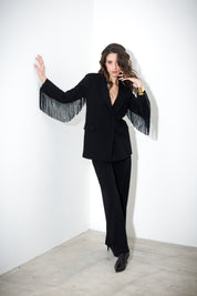 Blazer in scuba crepe con frange paillettes