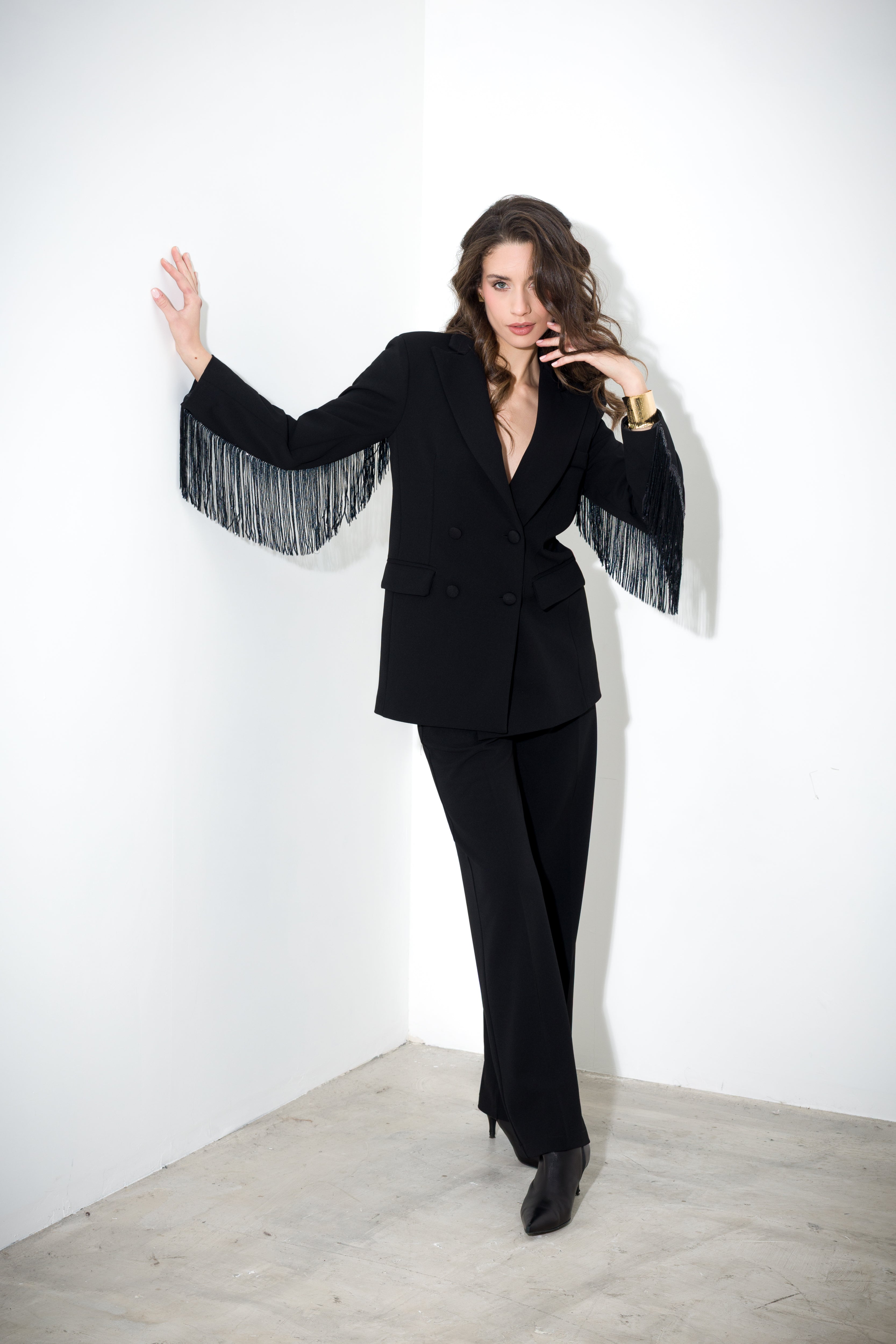 Blazer in scuba crepe con frange paillettes