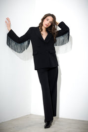 Blazer in scuba crepe con frange paillettes