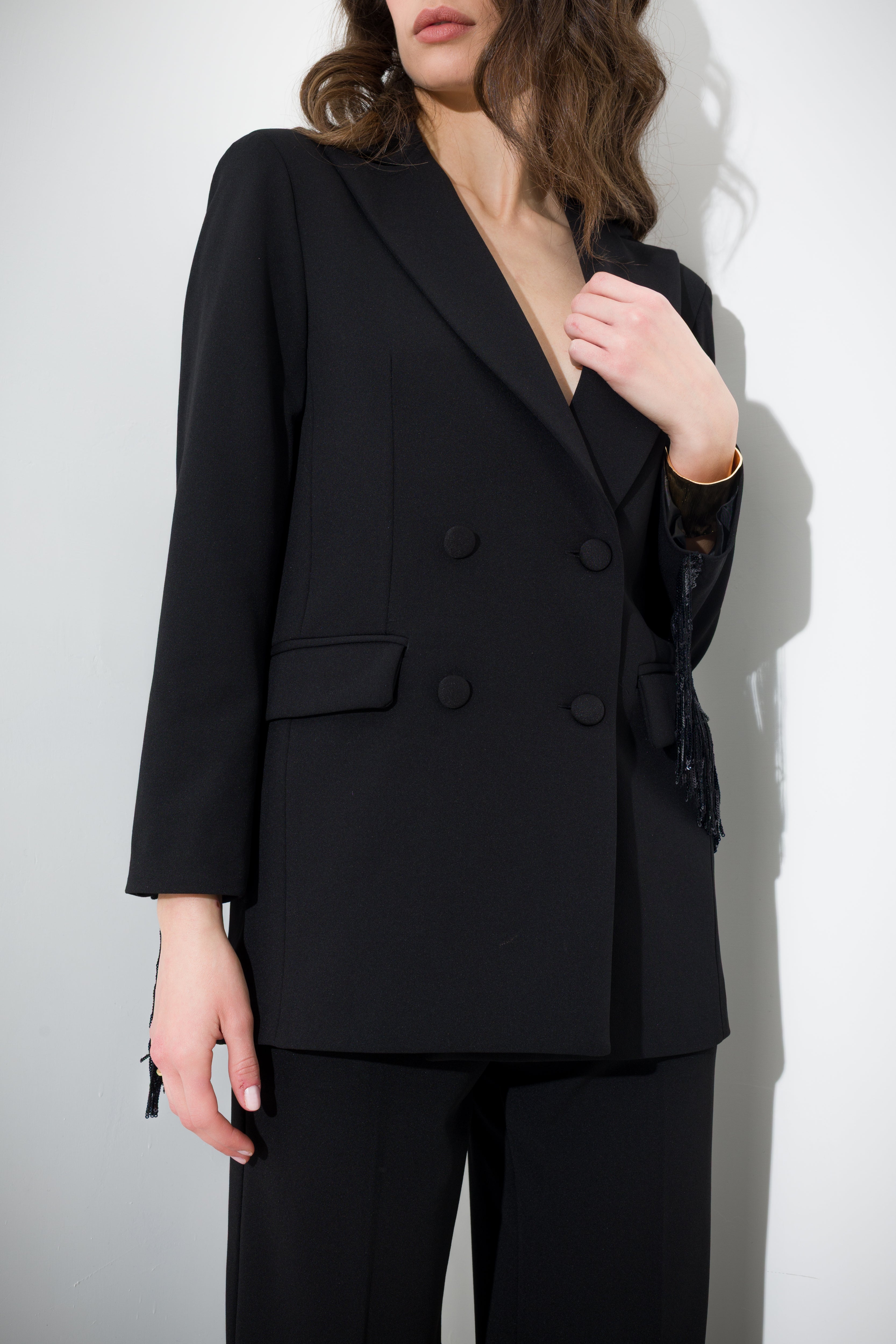 Blazer in scuba crepe con frange paillettes