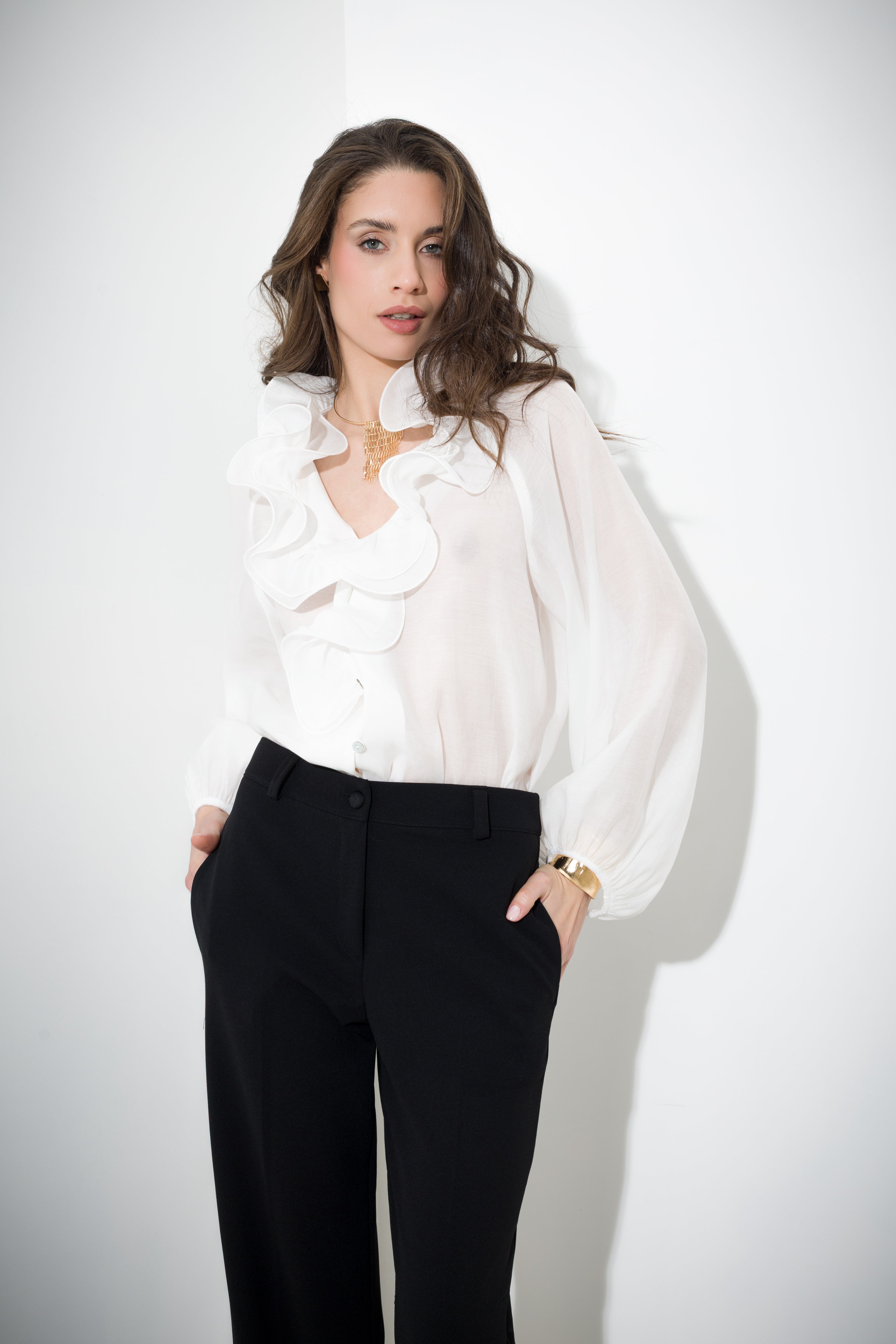 Camicia con rouches in lyocell