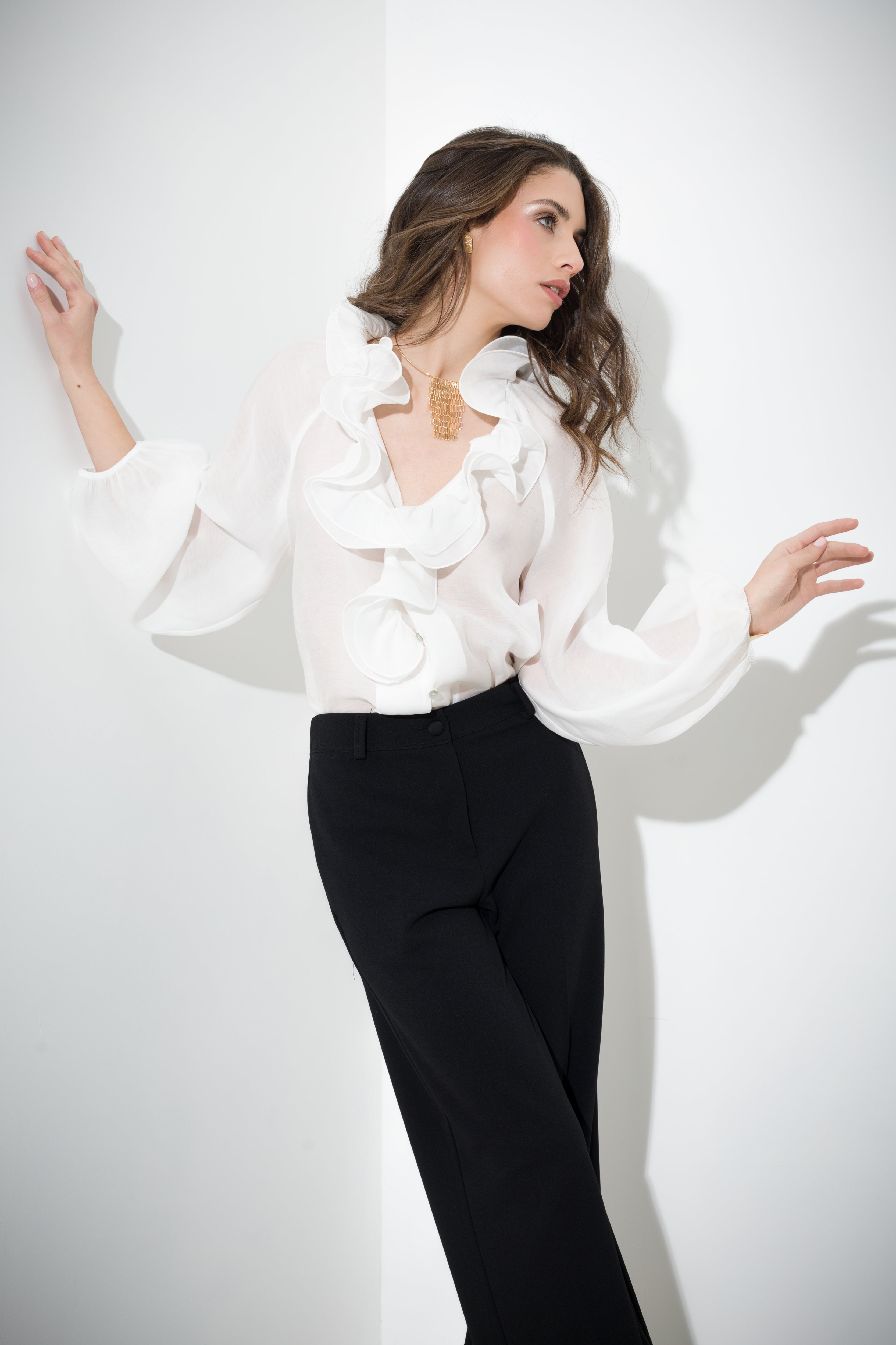 Camicia con rouches in lyocell