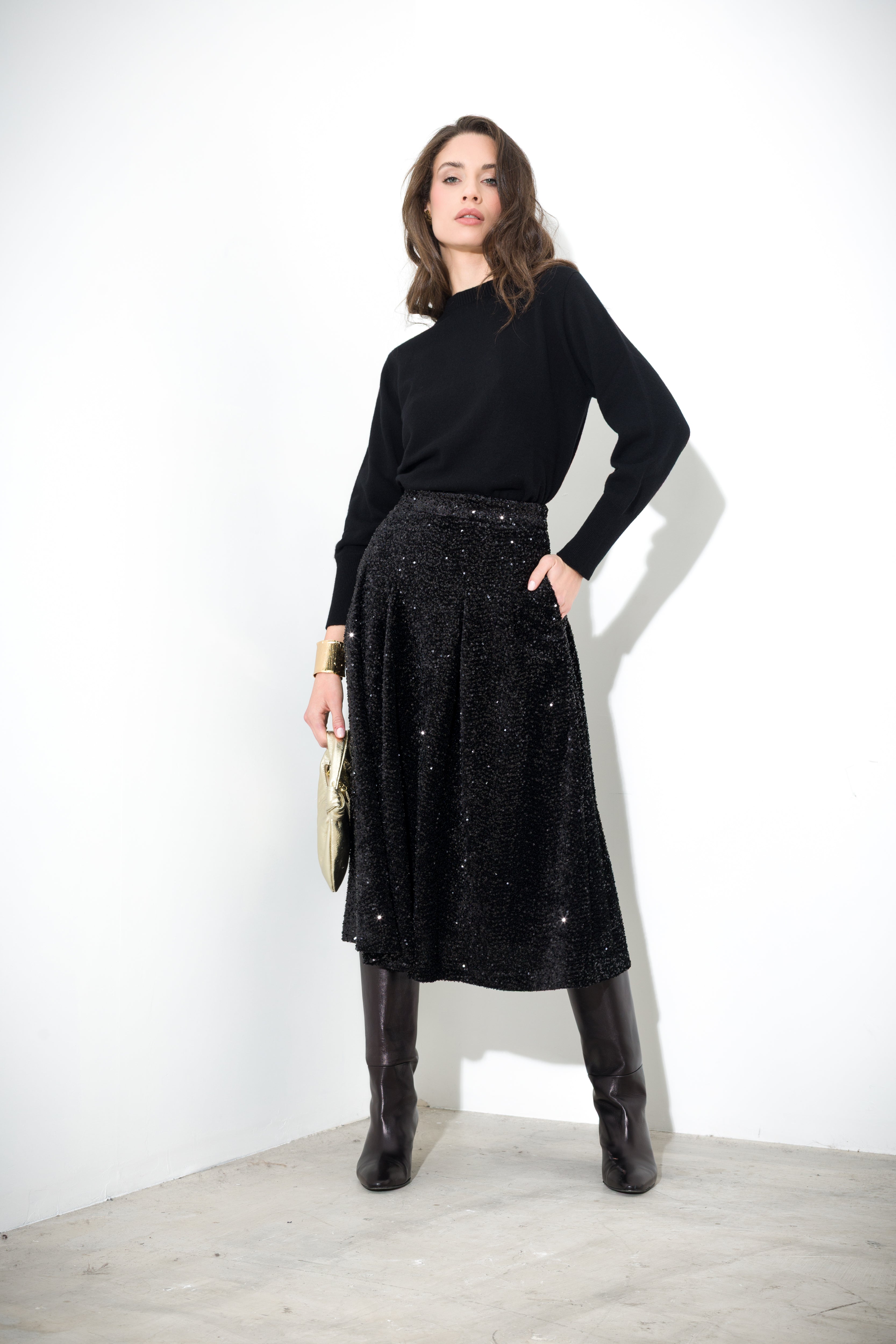 Gonna midi in velluto paillettes