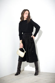 Gonna midi in velluto paillettes